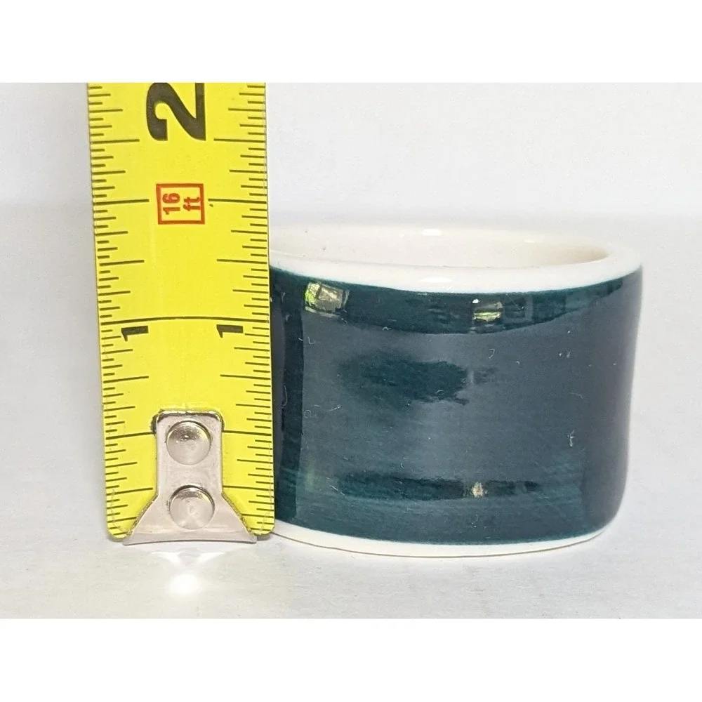 Vintage Ceramic Napkin Rings Oval Deep Christmas Green Set of 7
